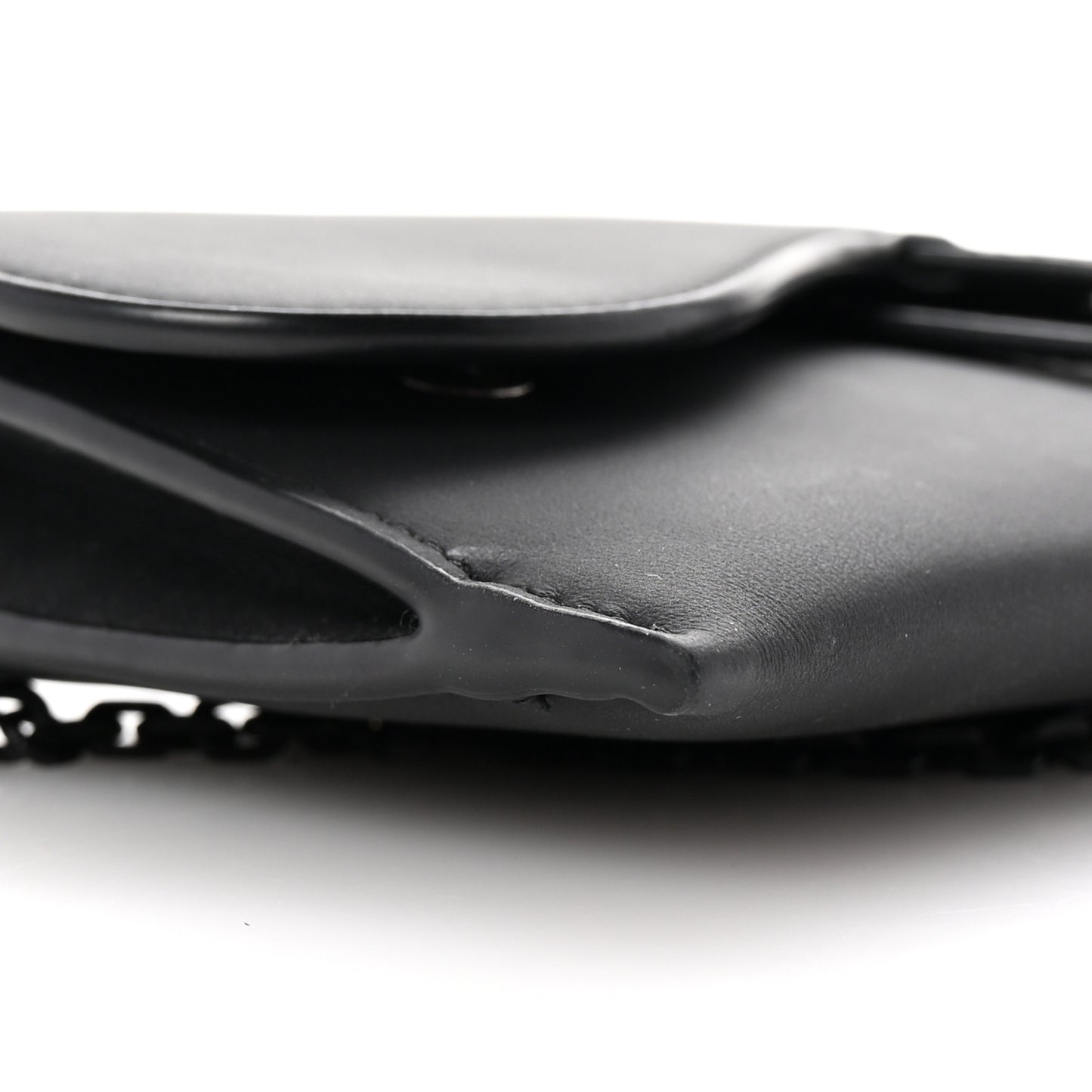 Ultra Matte Calfskin Saddle Chain Wallet Pouch Black