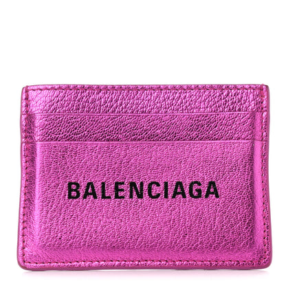Balenciaga Metallic Goatskin Logo Everyday Multi Card Case Rose Fuchsia Black 1 of 8