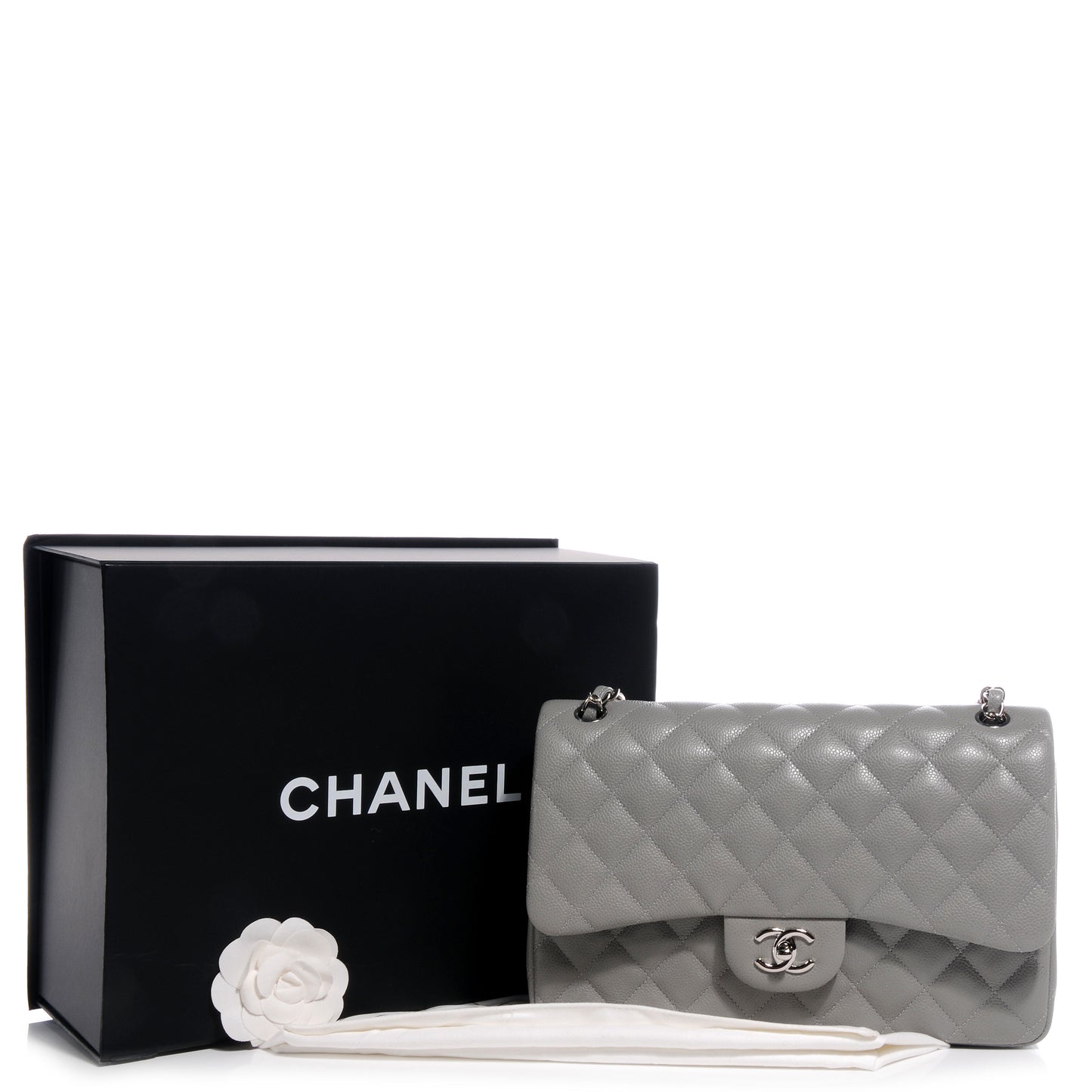 Caviar Jumbo Double Flap Grey