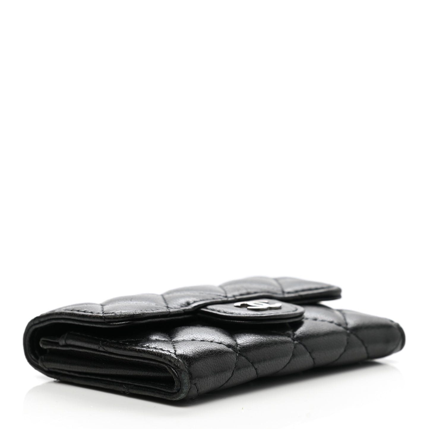 Lambskin Quilted Flap Card Holder Wallet Black