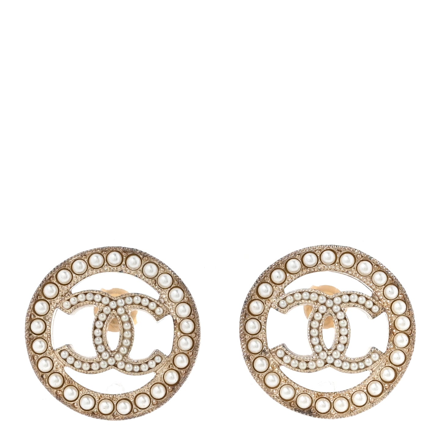 Pearl CC Round Earrings Gold