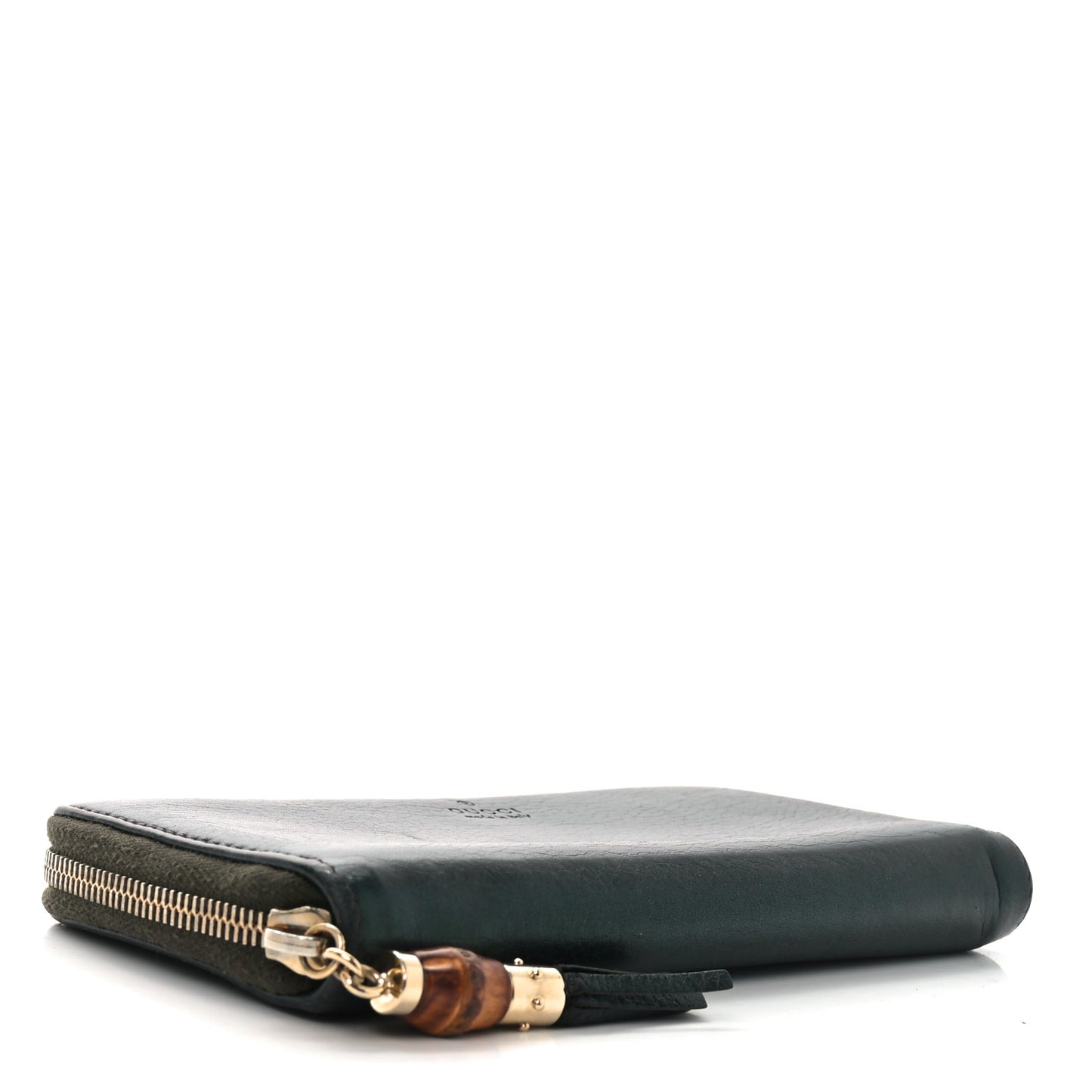 Metallic Calfskin Bamboo Tassel Zip Around Wallet Green