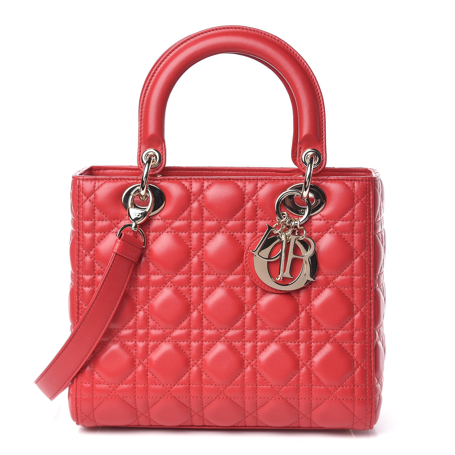 Christian Dior Lambskin Cannage Medium Lady Dior Red 1 of 11