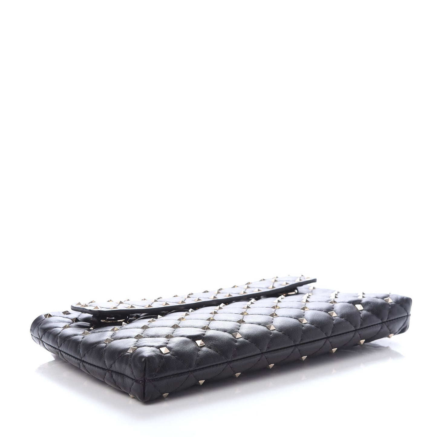 Nappa Rockstud Spike Side Slip Zip Clutch Black