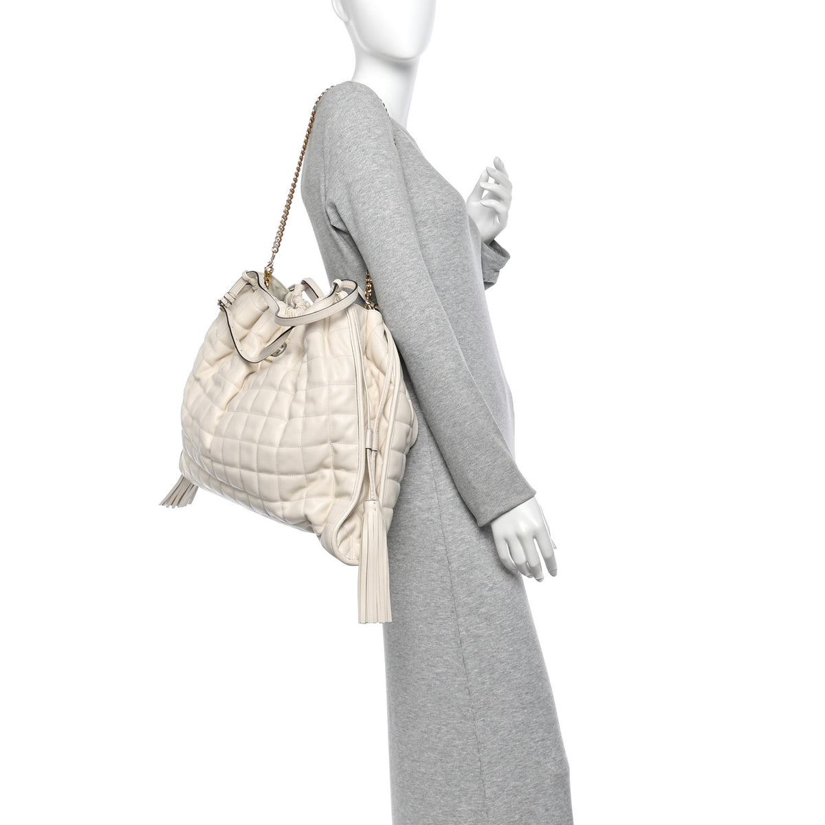 Calfskin Quilted Large Deco Tote Bag Mystic White
