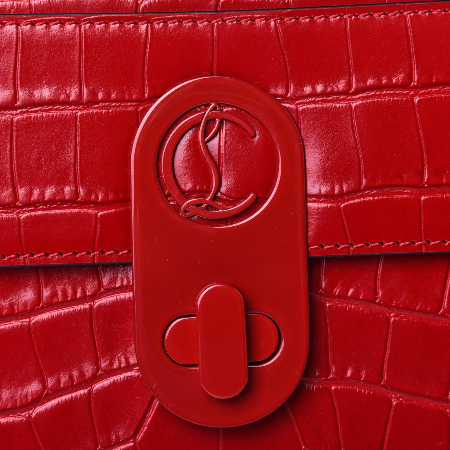Christian Louboutin Calfskin Alligator Embossed Elisa Baguette Red 8 of 9