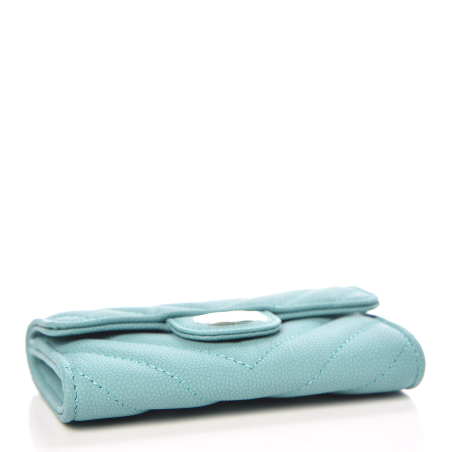 Caviar Chevron Quilted Card Holder Wallet Turquoise