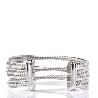 David Yurman Sterling Silver Diamond Crossover Four Row Cuff Bracelet 3 of 5