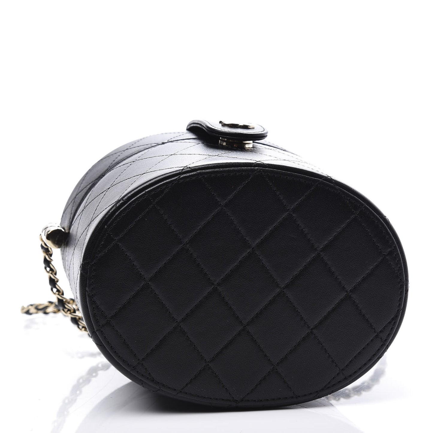 Lambskin Quilted Round Vanity Case With Chain Black