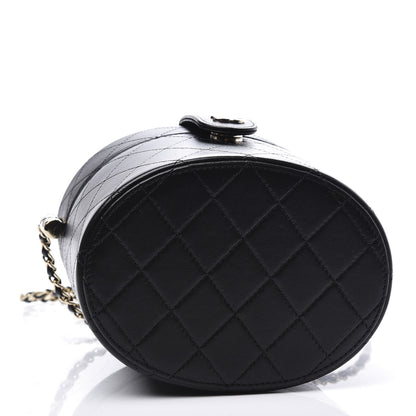 Chanel Lambskin Quilted Round Vanity Case With Chain Black 3 of 10
