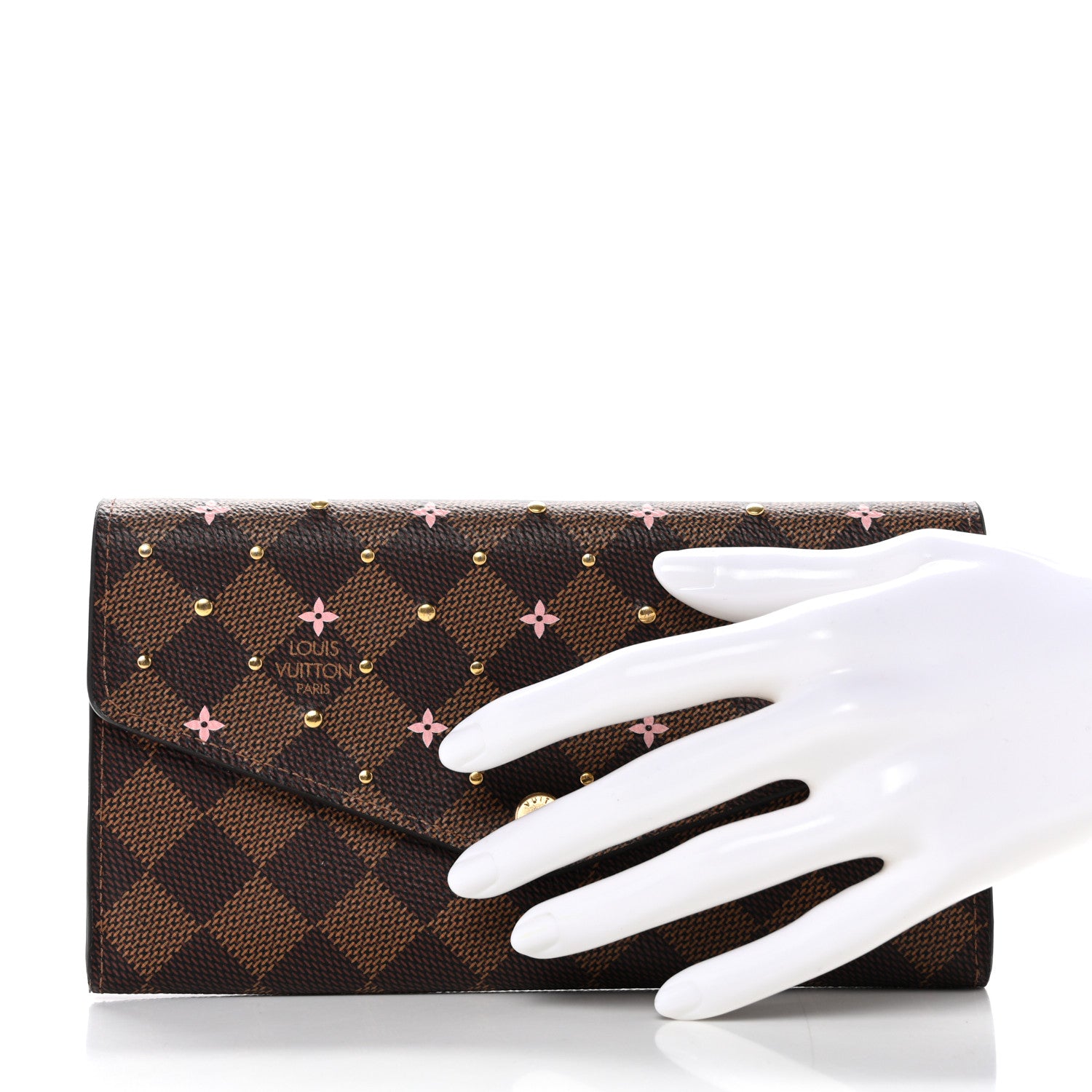 Louis Vuitton Damier Ebene Studded Sarah Wallet NM Rose Ballerine 2 of 7