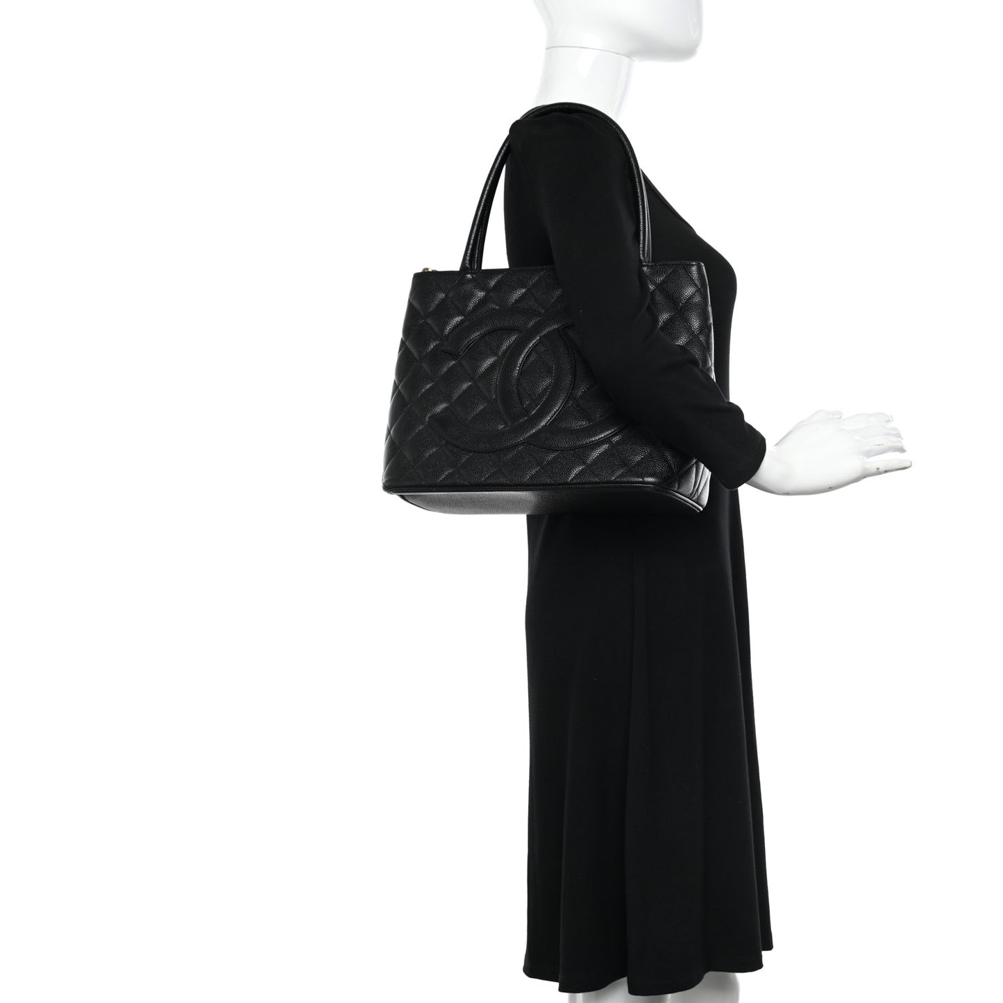Caviar Quilted Medallion Tote Black