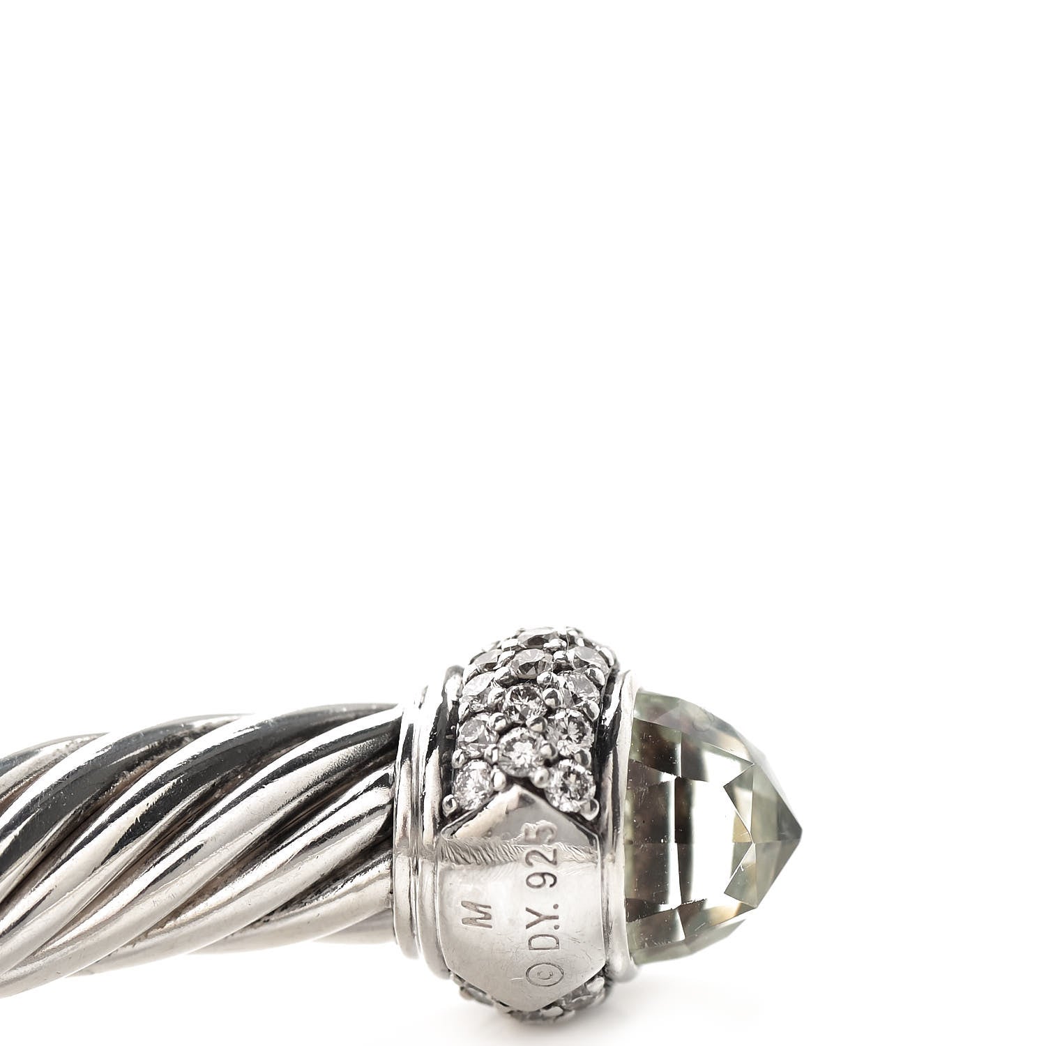 David Yurman Sterling Silver Diamond Prasiolite Pave 7mm Cable Classics Bracelet 3 of 3