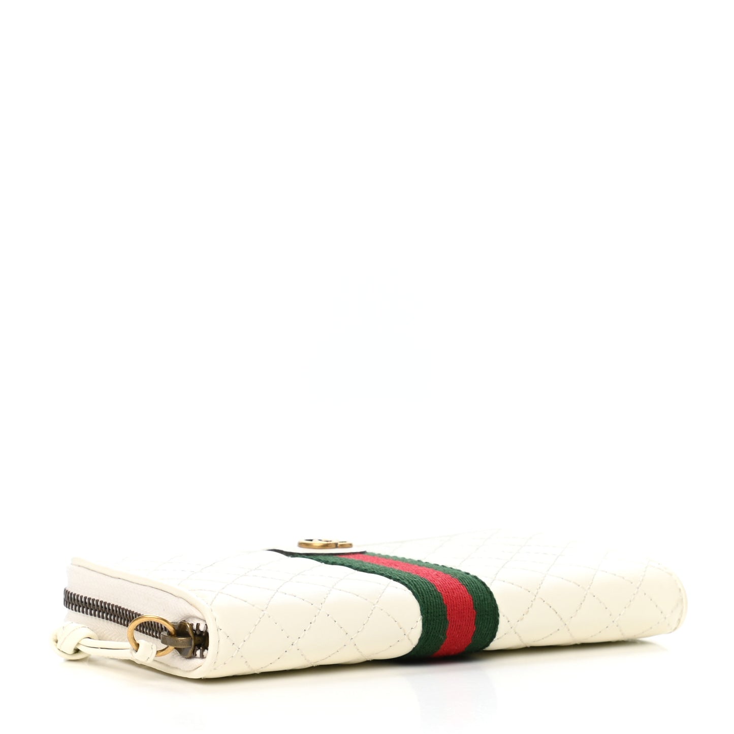Calfskin Web Trapuntata GG Zip Around Wallet Off White