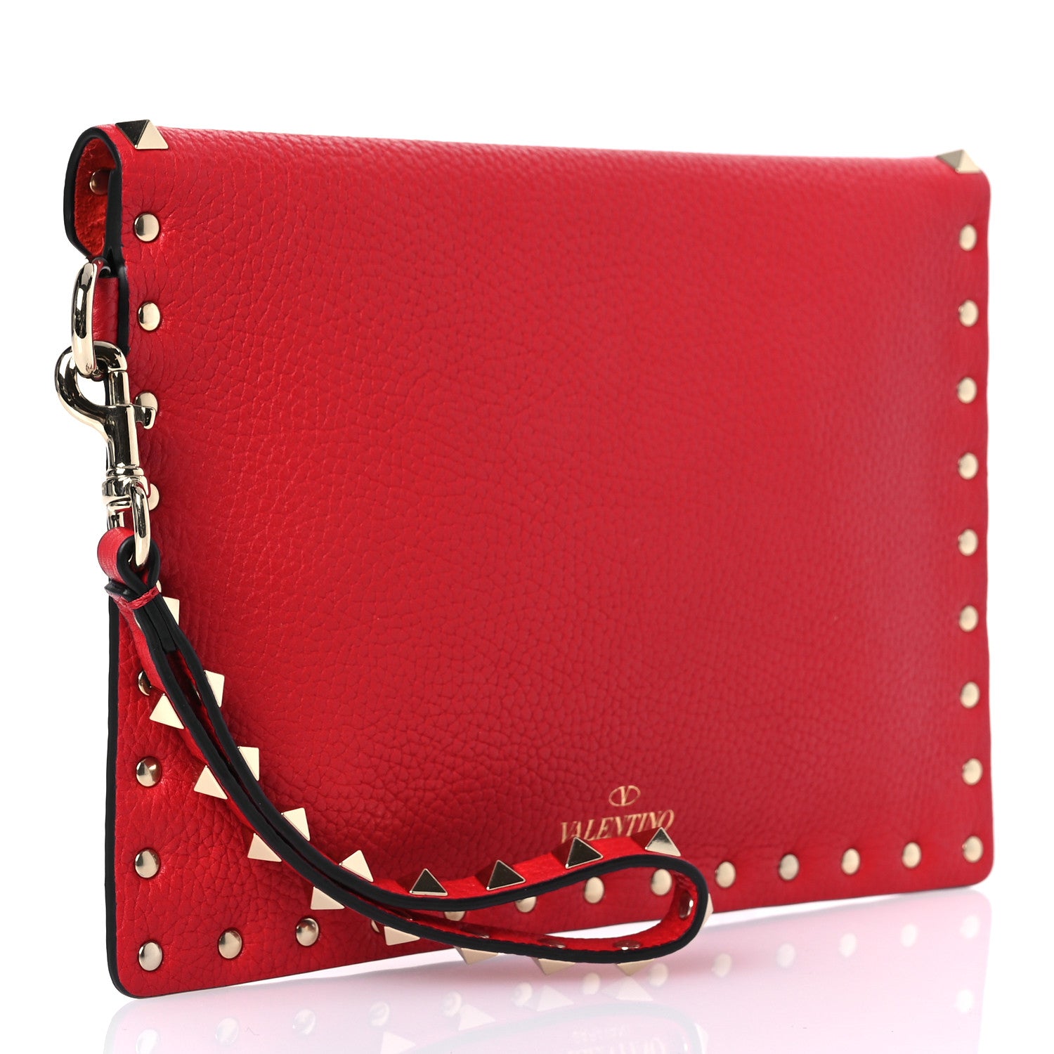 Valentino Garavani Pebbled Calfskin Medium Rockstud Envelope Flat Wristlet Pouch Rouge Pur 3 of 7