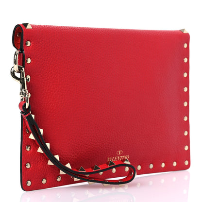 Valentino Garavani Pebbled Calfskin Medium Rockstud Envelope Flat Wristlet Pouch Rouge Pur 3 of 7
