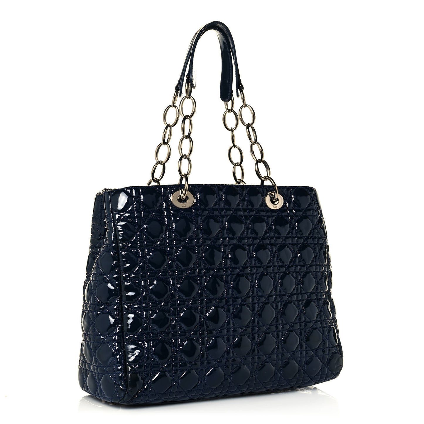 Patent Cannage Large Dior Soft Shopping Tote Navy Blue