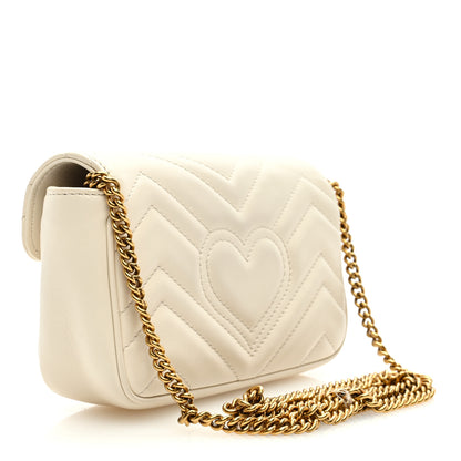 Gucci Calfskin Matelasse Super Mini GG Marmont Shoulder Bag White 3 of 10
