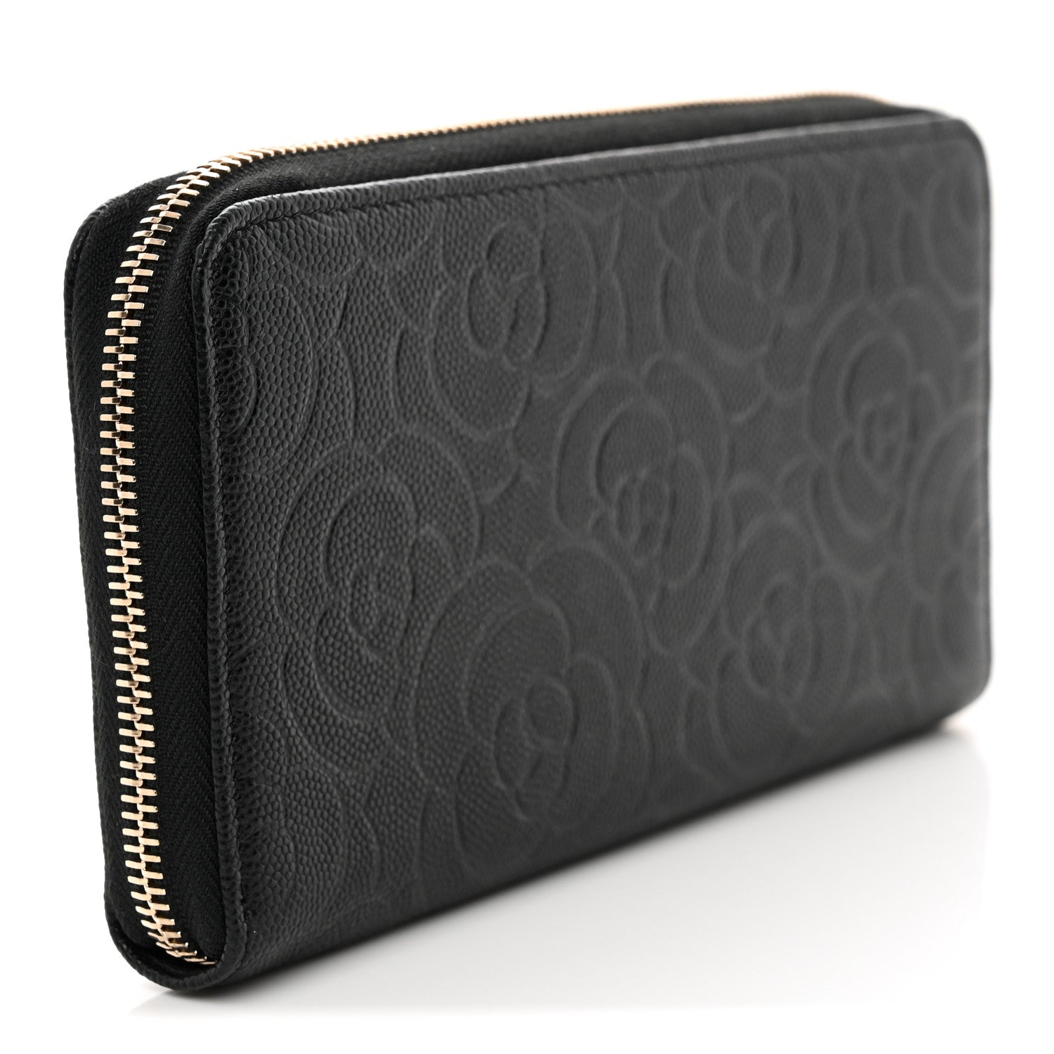 Chanel Caviar Camellia Embossed Large Zip Around Gusset Wallet Black 3 of 7