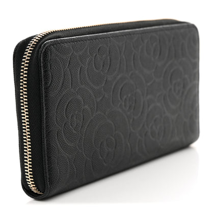 Chanel Caviar Camellia Embossed Large Zip Around Gusset Wallet Black 3 of 7
