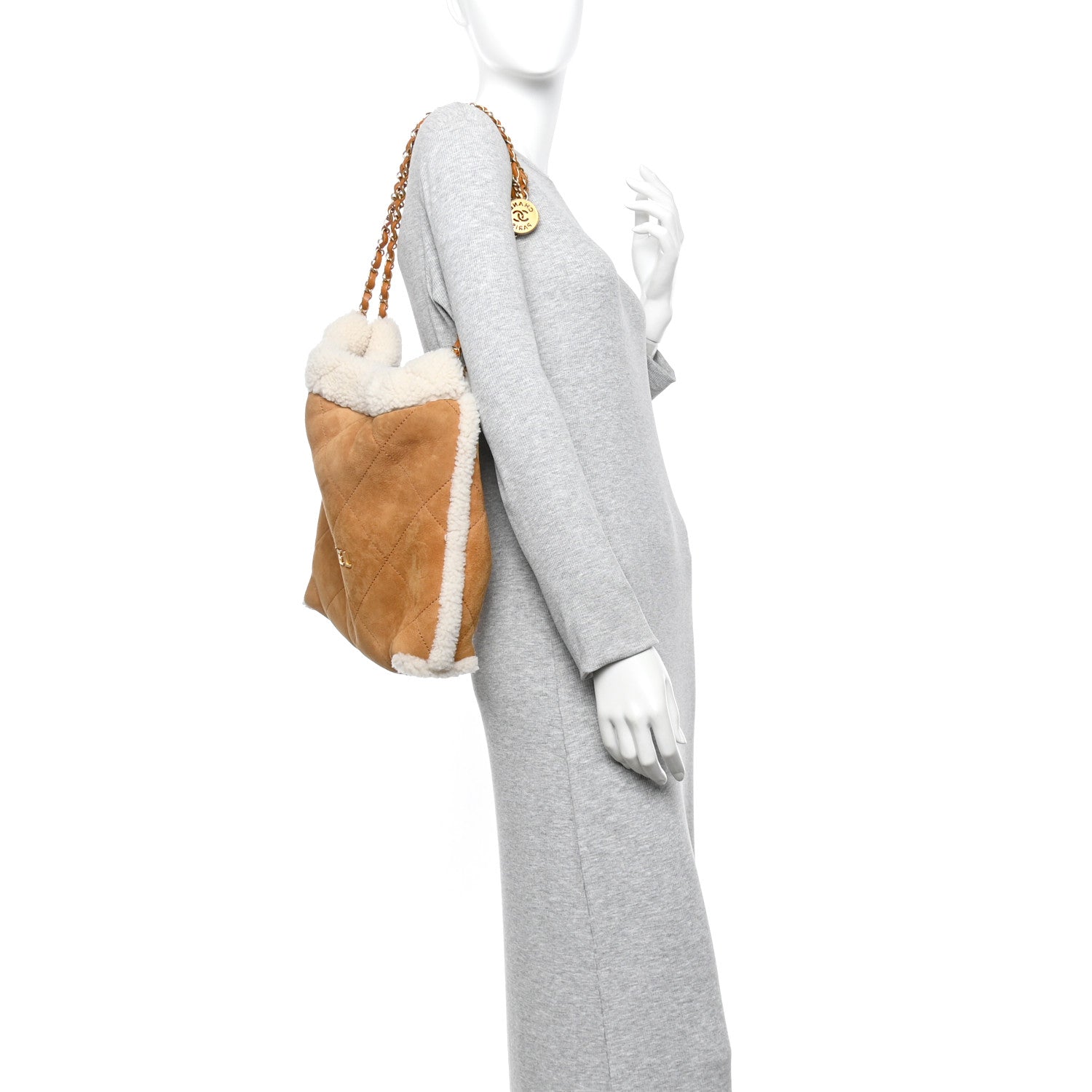 Chanel Suede Shearling Quilted Small Chanel 22 Brown White 2 of 11