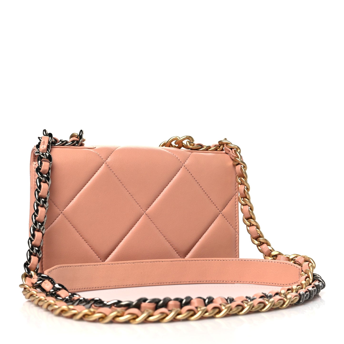 Lambskin Quilted Chanel 19 Wallet On Chain WOC Beige