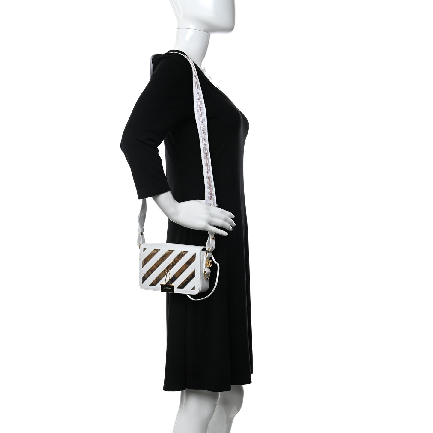 Calfskin Metallic Mini Binder Clip Crossbody White Gold