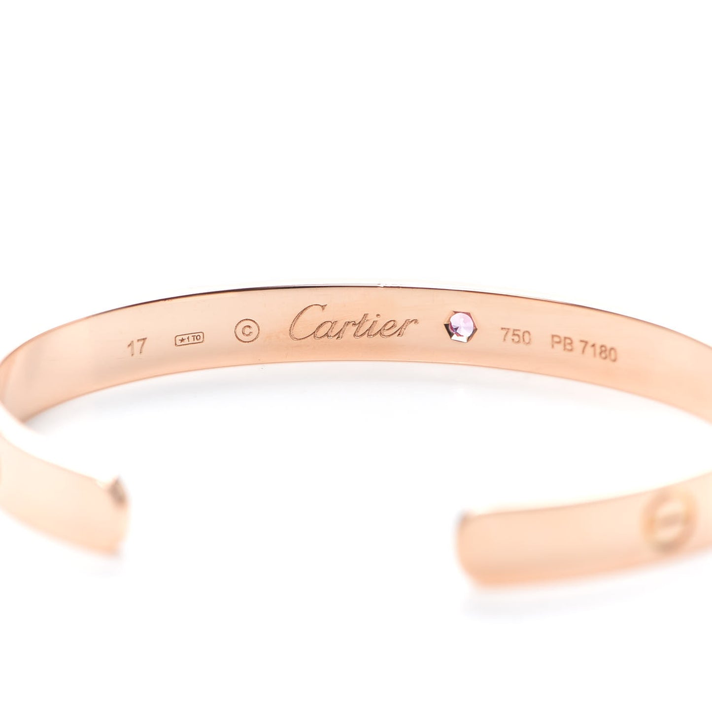18K Pink Gold Pink Sapphire LOVE Cuff Bracelet 17