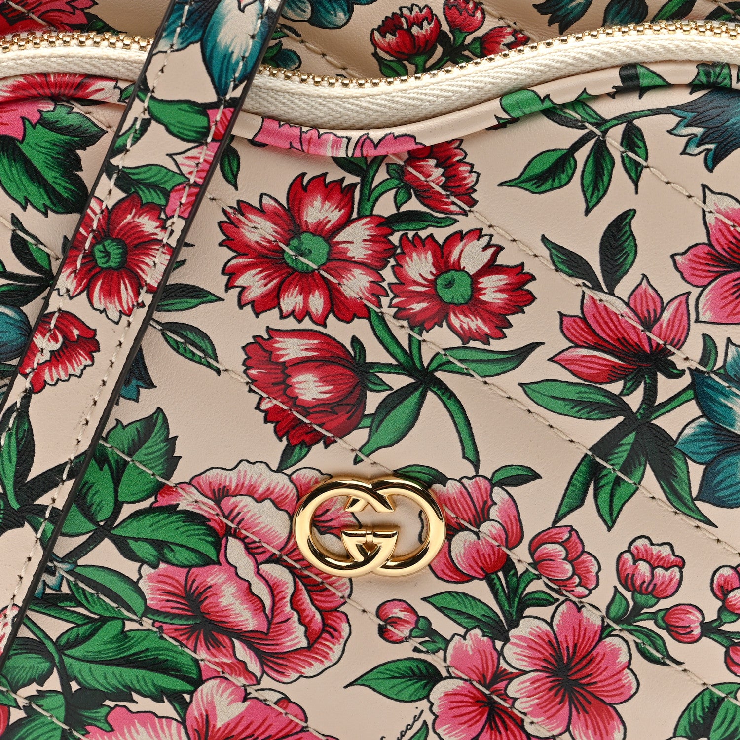 Gucci Calfskin Matelasse Diagonal Brit Roses Print Mini Interlocking G Heart Shoulder Bag White Multicolor 8 of 9