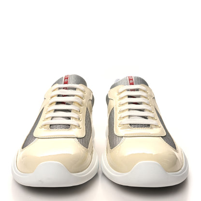 Prada Patent Mens America's Cup Patchwork Sneakers 9 Vanilla Silver 2 of 9