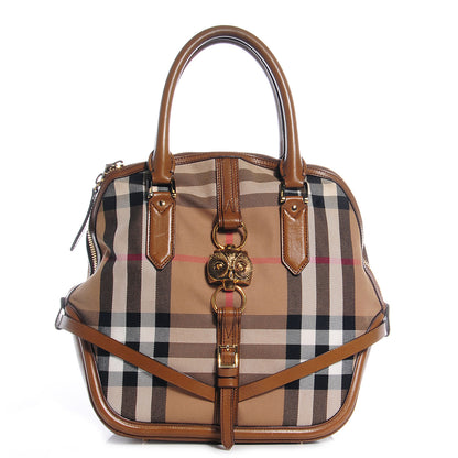 Burberry Bridle Calfskin House Check Owl Medium Orchard Bowling Bag Brown Ochre 1 of 12