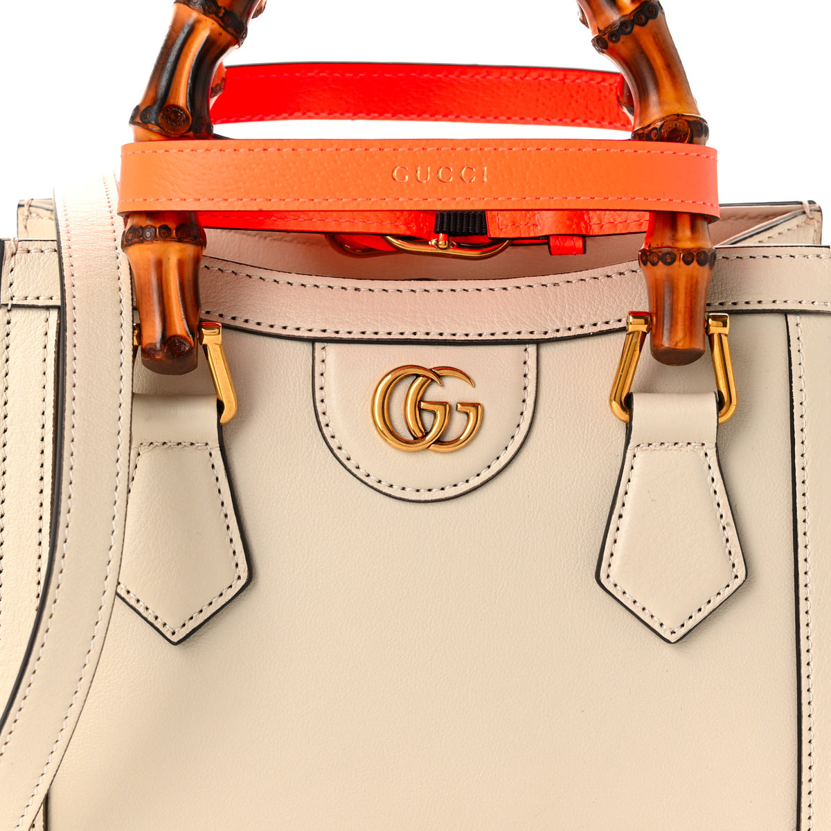 Wonka Grain Calfskin Mini Diana Tote Bag Mystic White Orange Fluo