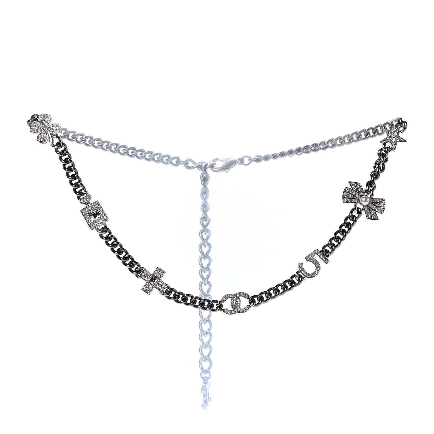 Chanel Pearl Crystal CC No 5 Perfume Bottle Choker Necklace Silver 3 of 7