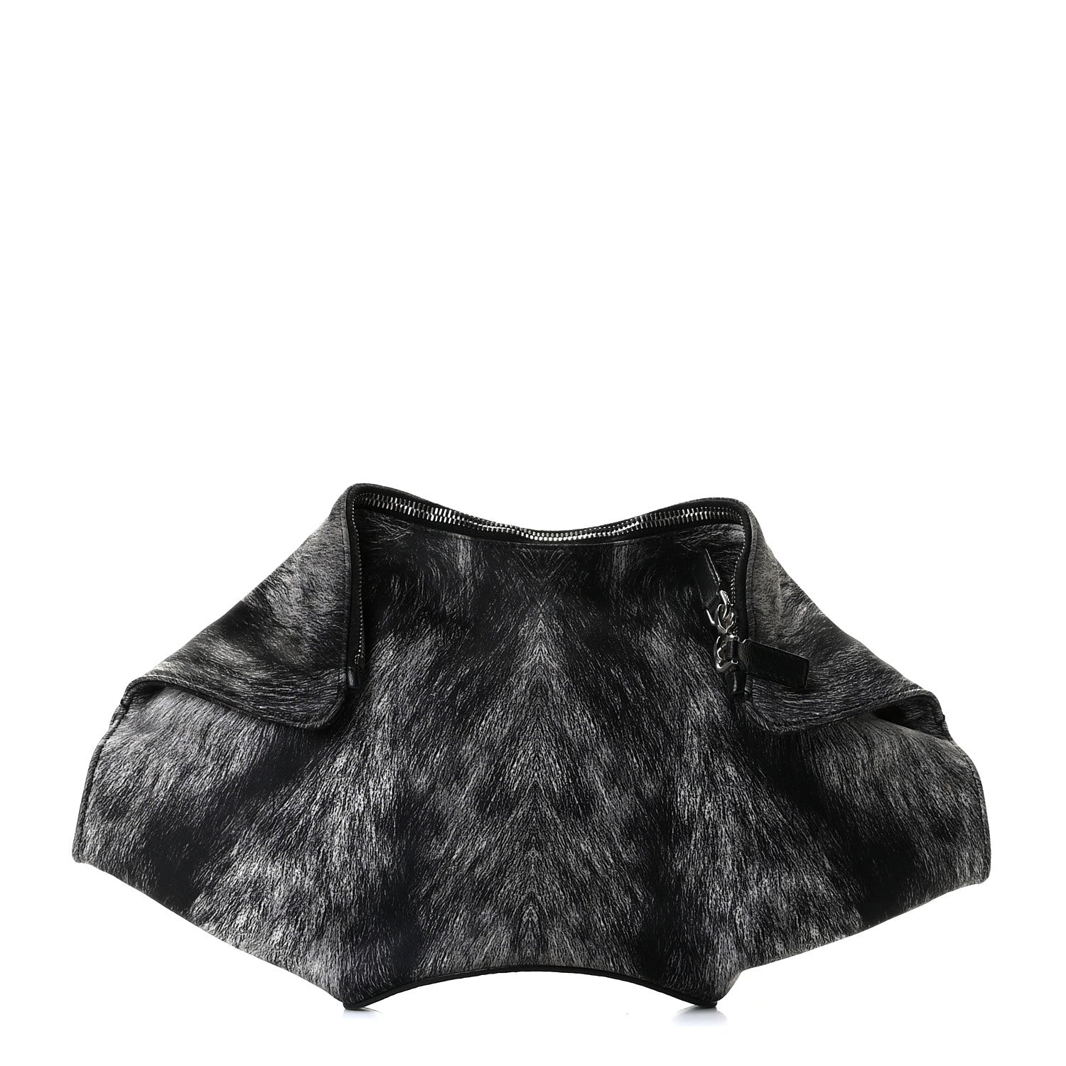 Alexander McQueen Silk Fur Print De Manta Clutch Black Grey 1 of 10