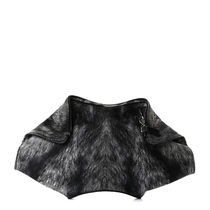 Alexander McQueen Silk Fur Print De Manta Clutch Black Grey 1 of 10