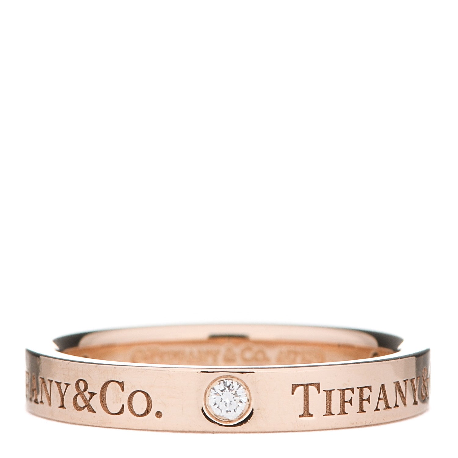 Tiffany 18K Rose Gold Diamond 3mm Logo Band Ring 50 5.25 1 of 5