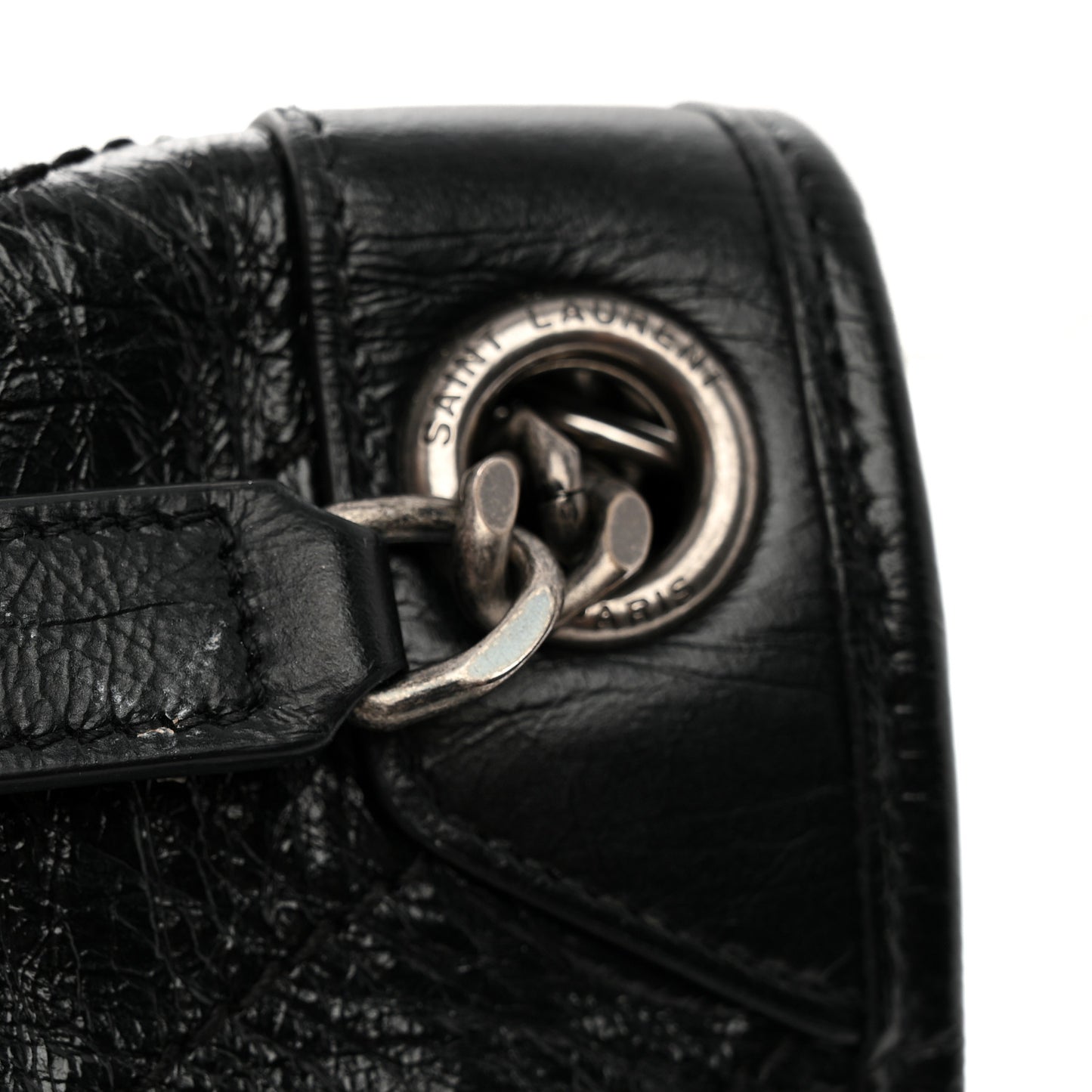 Crinkled Calfskin Matelasse Monogram Medium Niki Chain Satchel Black Black