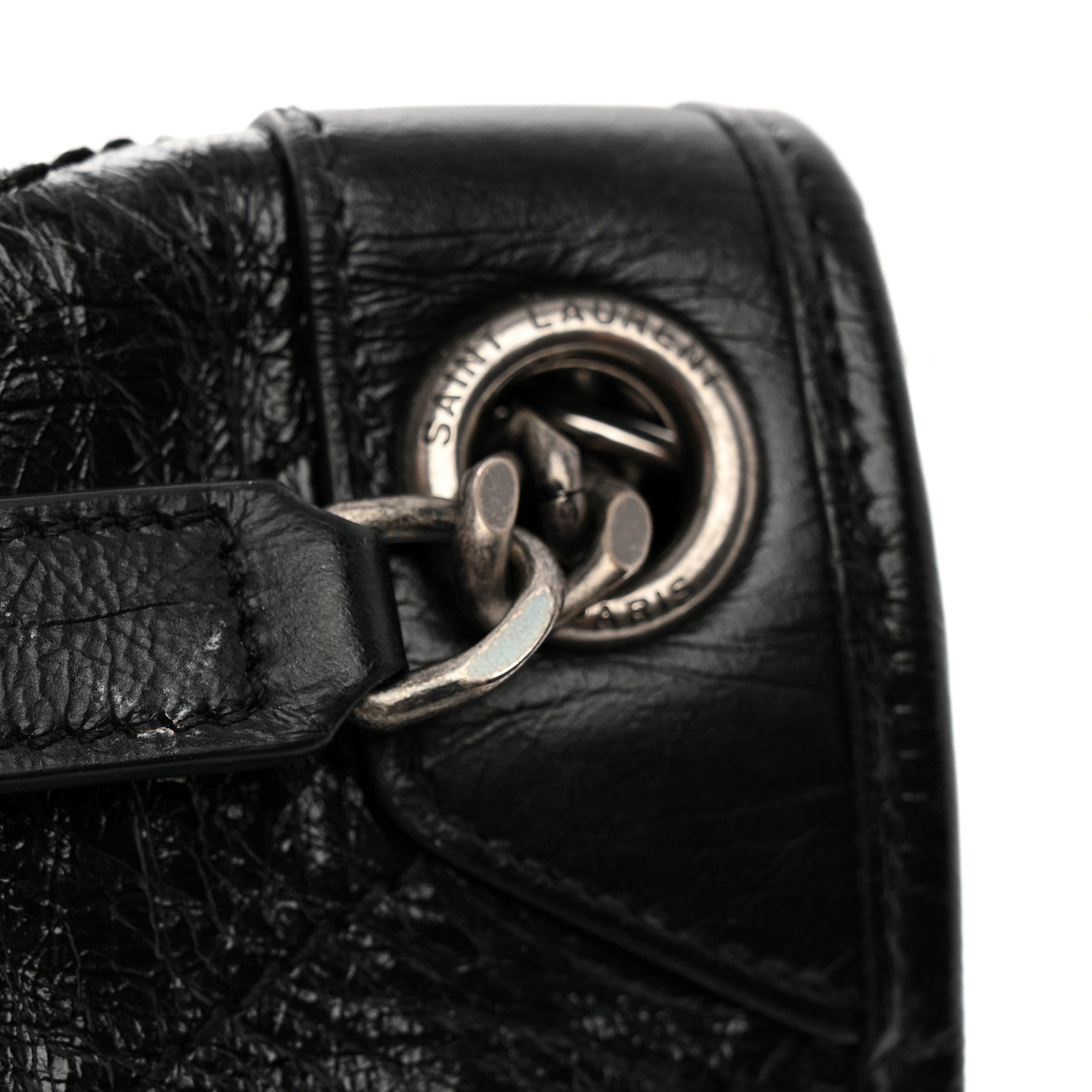 Saint Laurent Crinkled Calfskin Matelasse Monogram Medium Niki Chain Satchel Black Black 11 of 12