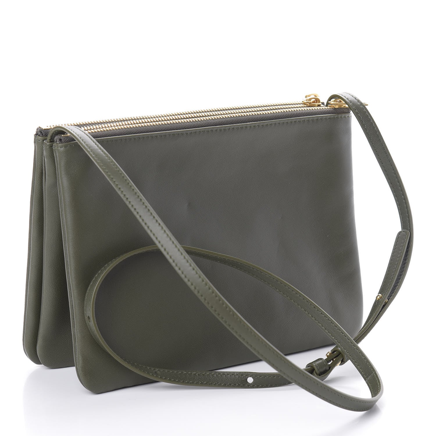 Celine Lambskin Large Trio Crossbody Bag Army Green 3 of 10