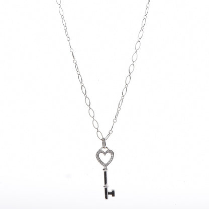 Tiffany 18K White Gold Diamond Mini Heart Key Charm Pendant Link Necklace 1 of 6