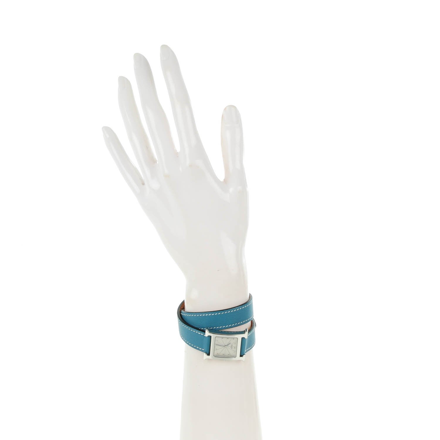 Hermes Stainless Steel Swift 21mm Heure H Hour Double Tour Quartz Watch Blue Jean 5 of 12