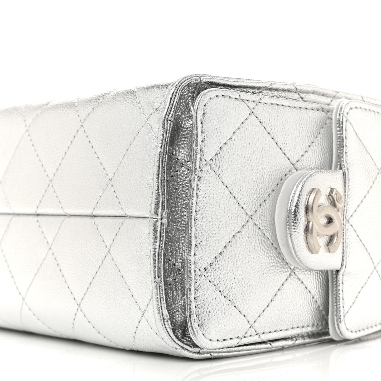 Metallic Caviar Quilted Mini Chanel 25 Handbag Silver