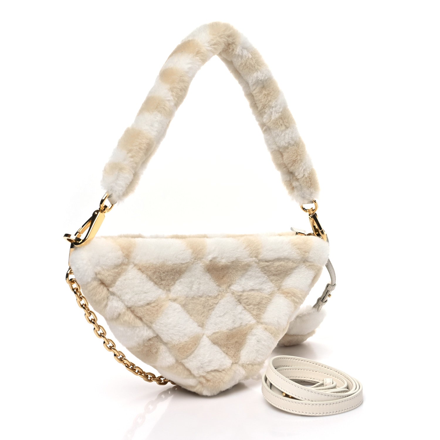 Prada Shearling Symbole Mini Triangle Bag Ecru White 3 of 9