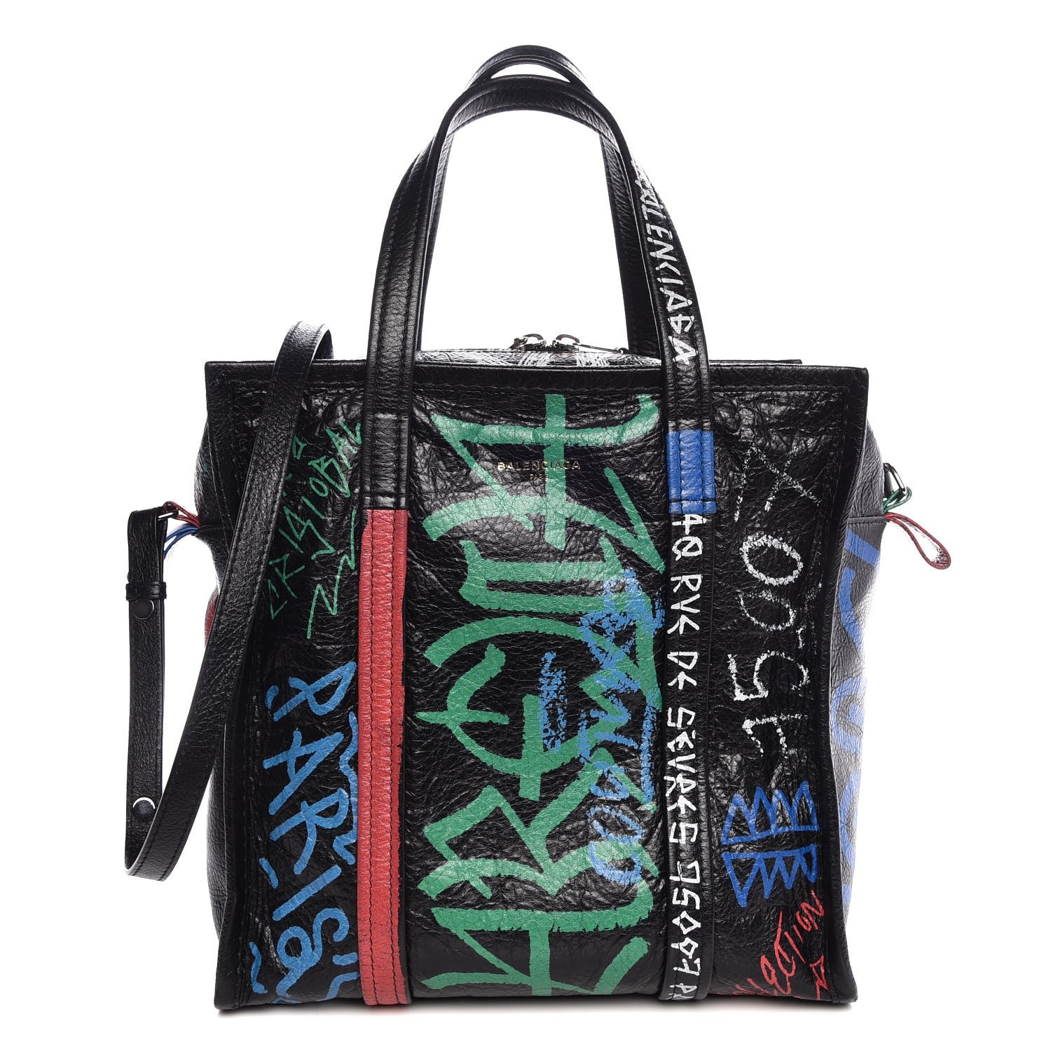 Balenciaga Agneau Arena Graffiti All Over S Bazar Shopper Tote Black Vert Rouge 1 of 8