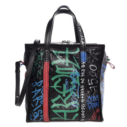 Balenciaga Agneau Arena Graffiti All Over S Bazar Shopper Tote Black Vert Rouge 1 of 8