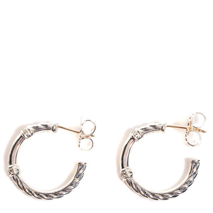 David Yurman Sterling Silver Pave Diamond Small Metro Hoop Earrings 1 of 7