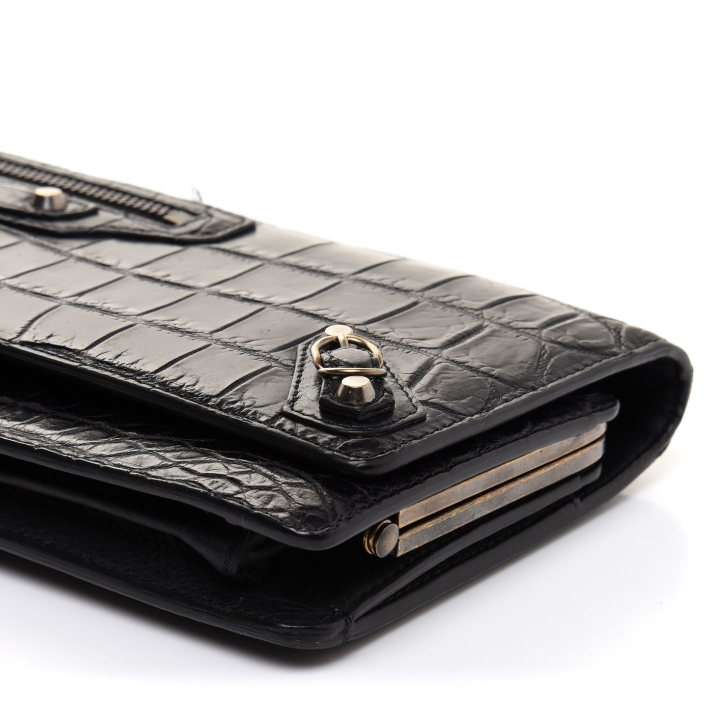 Crocodile Classic Hardware Papier Wand Clutch Black