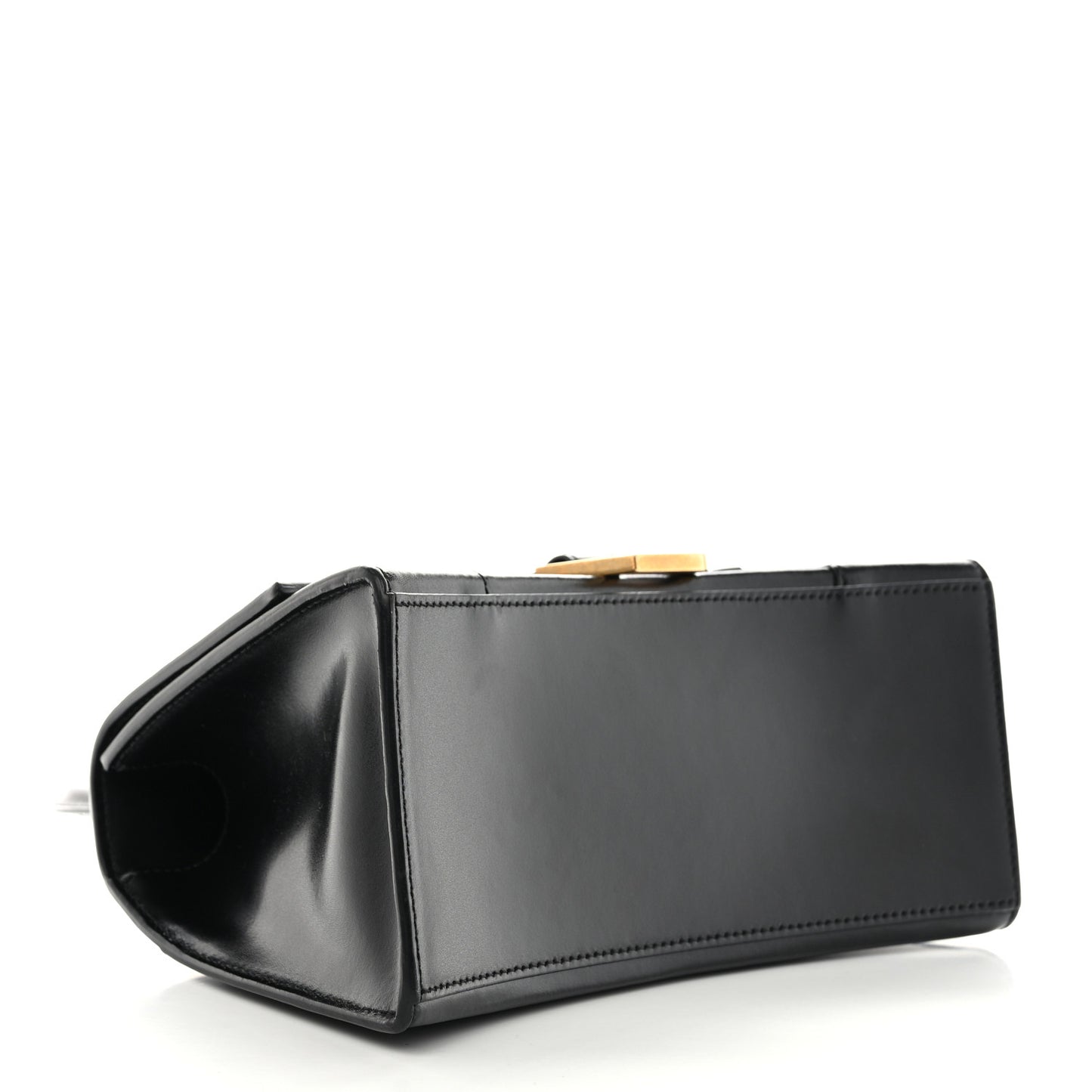 Shiny Box Calfskin Small Hourglass Top Handle Bag Black