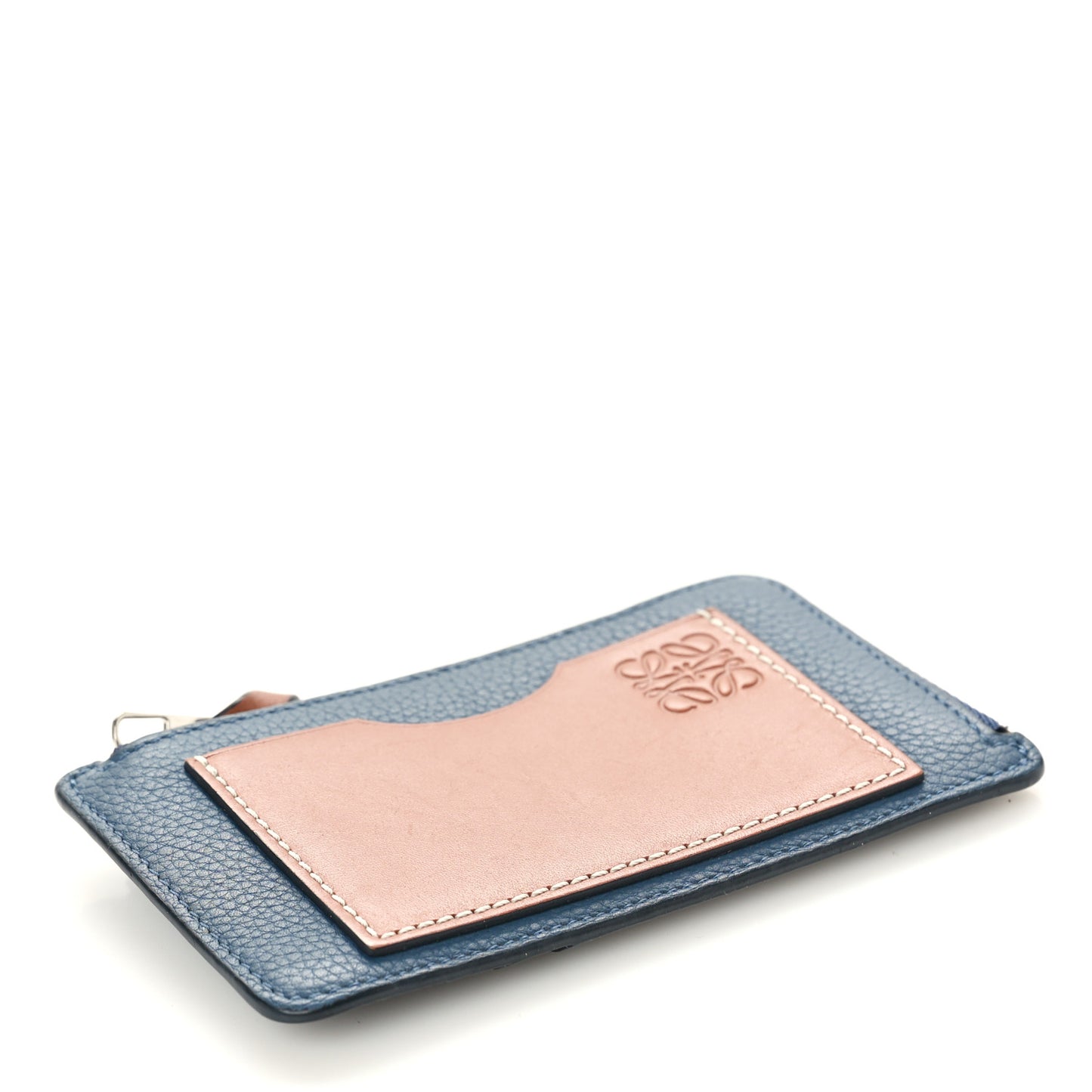 Soft Grained Calfskin Coin Card Holder Blue Caramel