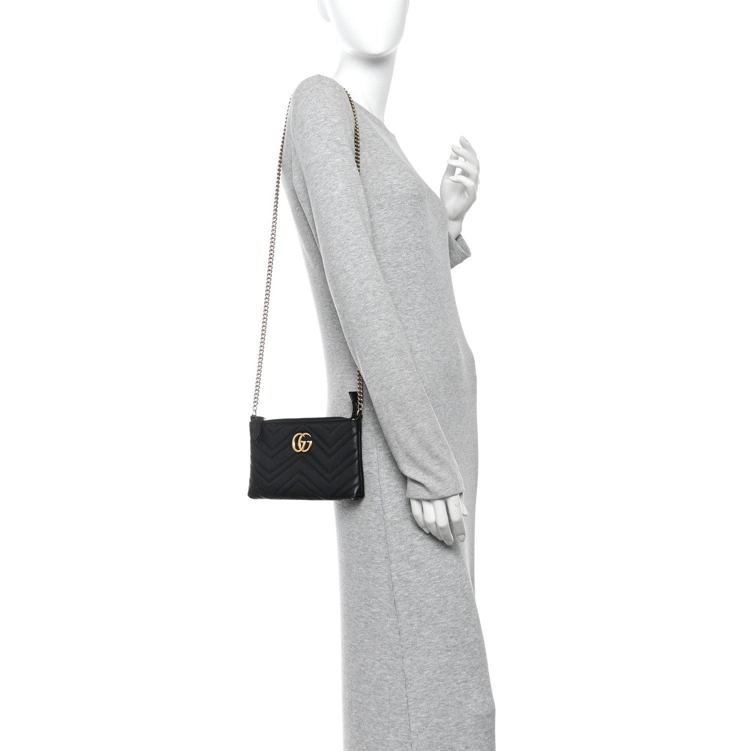 Gucci Calfskin Matelasse Mini GG Marmont Chain Bag Black 2 of 13
